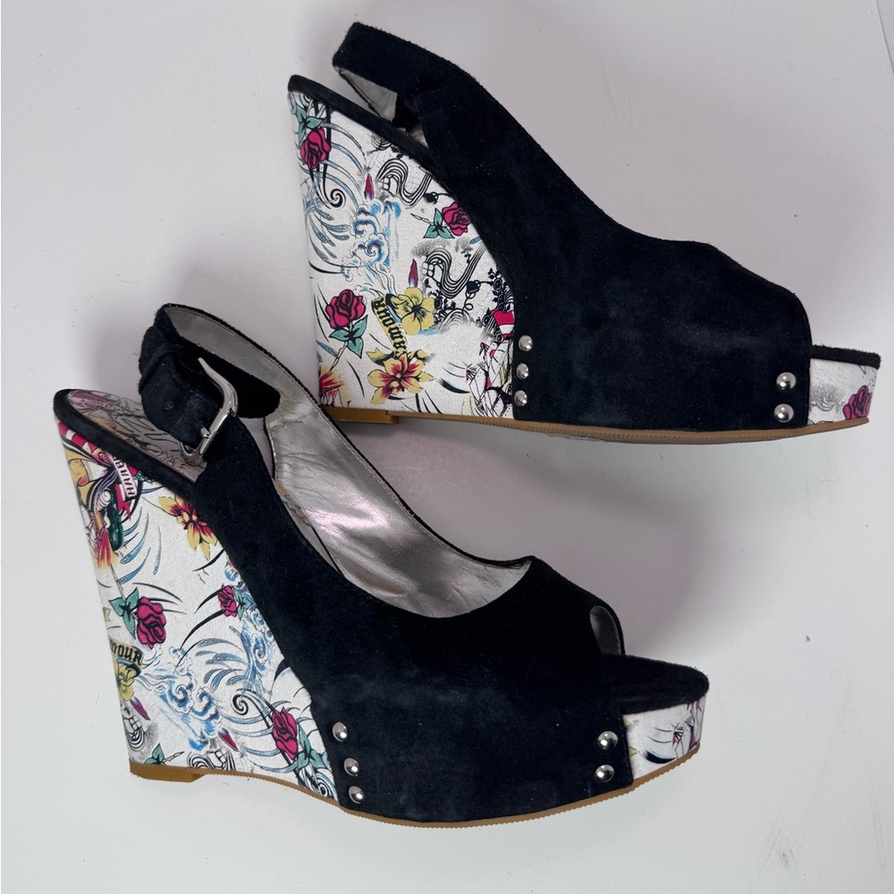 Zinc Cassidy Black Suede Wedge Platform Heel S10